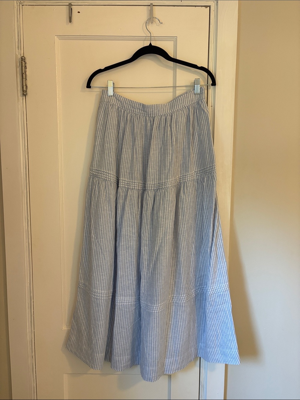 Tahari Light Blue and White Striped Maxi Skirt